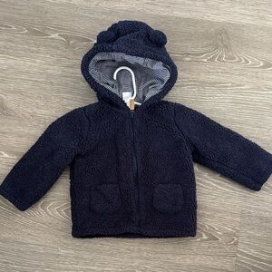 Navy Blue Fleece Baby Jacket with Hood